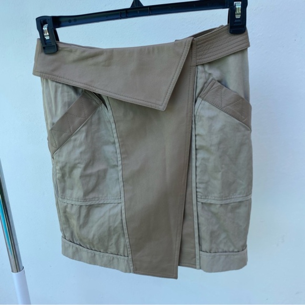 Alexander Wang Taupe Beige Lambskin Leather & Cotton Cargo Skirt Size 4